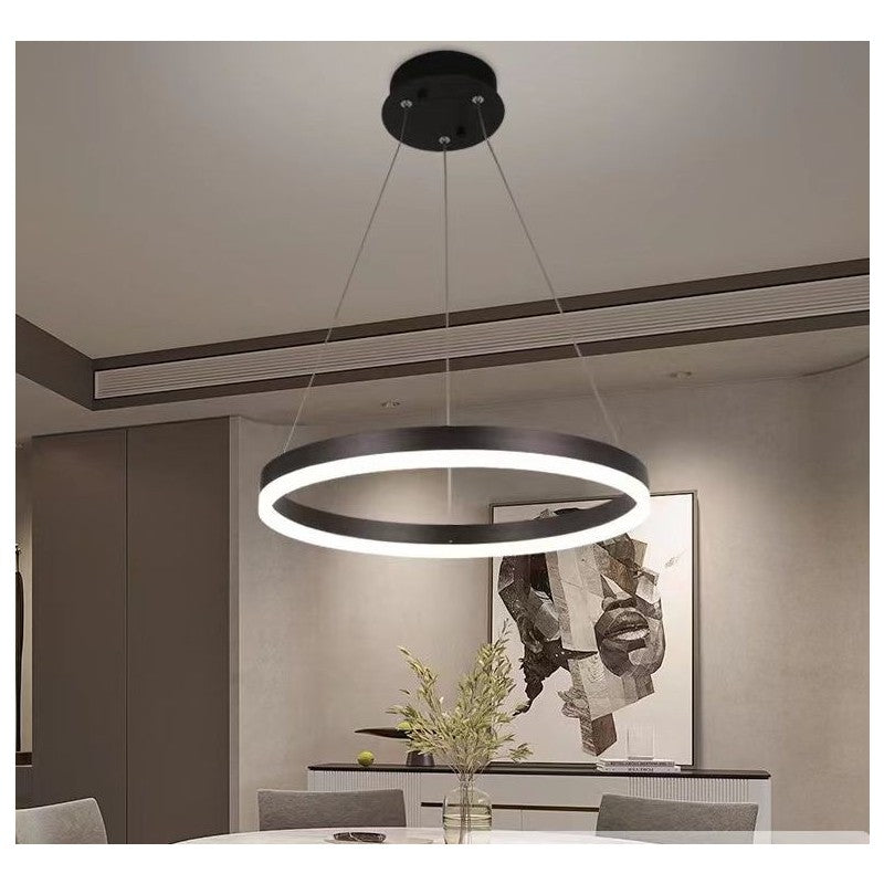 Candelabru LED tip inel, 80 W, maro, dimabil, cu telecomandă, 120 × 40 cm