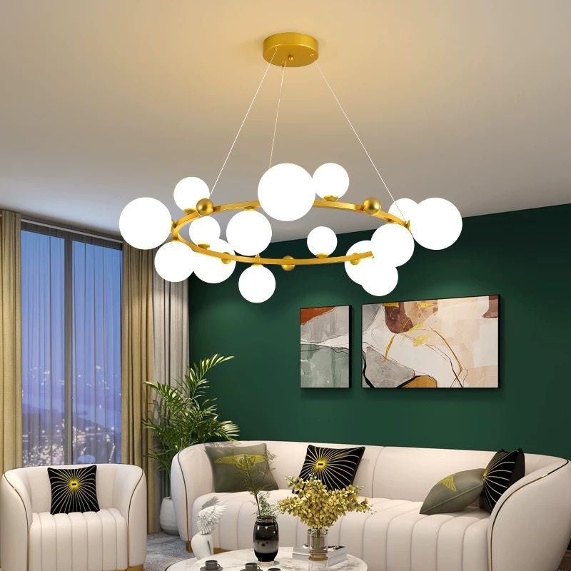Candelabru Nordic cu 15 globuri, G9, metal și acril, Ø100 cm