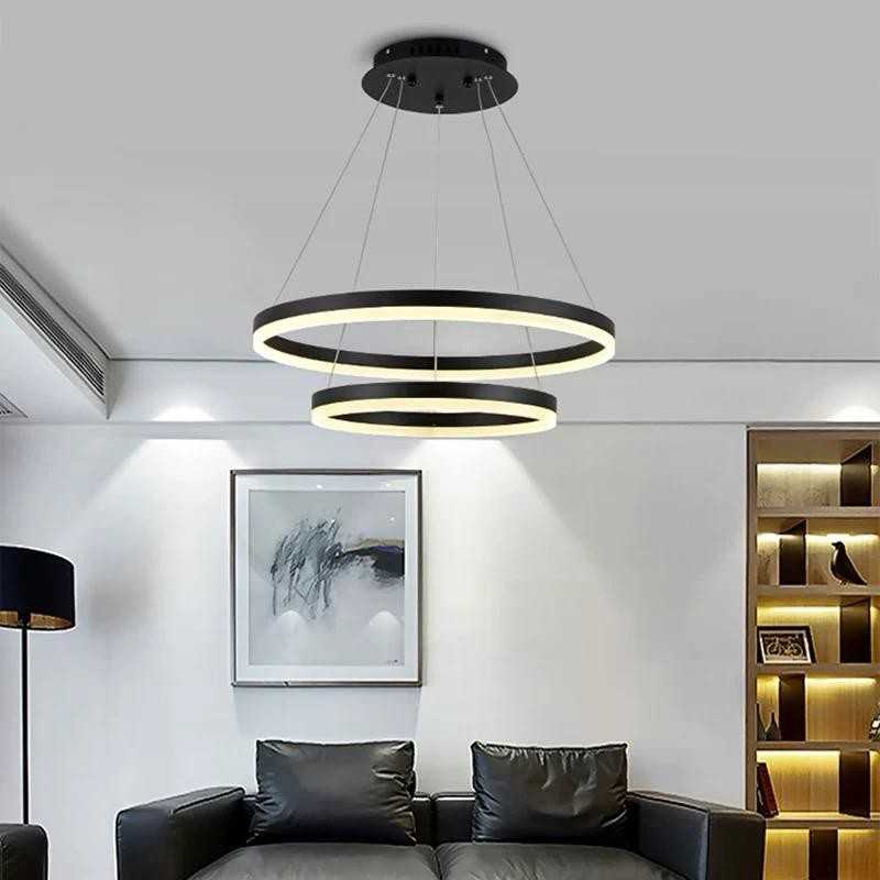 Plafonieră LED neagră 2 inele, 43 W, Wi-Fi, telecomandă, dimabilă, 3 culori