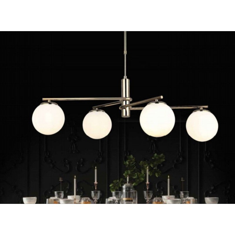 Lustră modernă cu 4 globuri, alb mat, metal și acril, E27, Ø65 × 60 cm