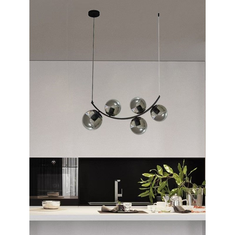 Lustră suspendată cu 5 globuri din sticlă fumurie, E27, 59 cm