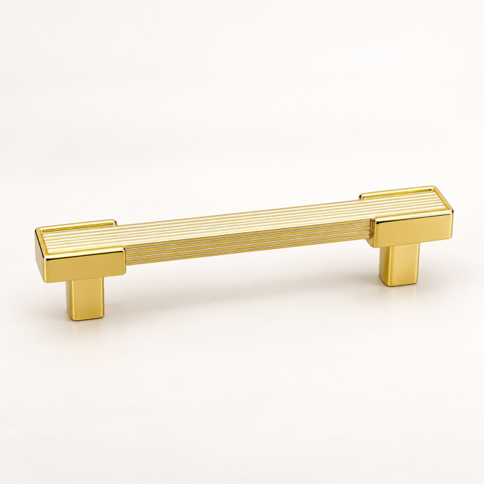 Mâner mobilă 008 GD din plastic, auriu, formă liniară texturată, interax 128–224 mm