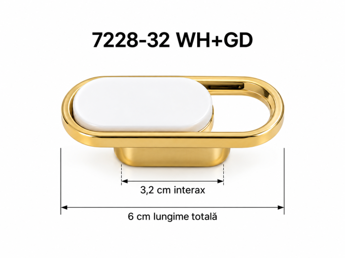 Mâner mobilă 7228 din plastic, alb cu auriu, formă ovală