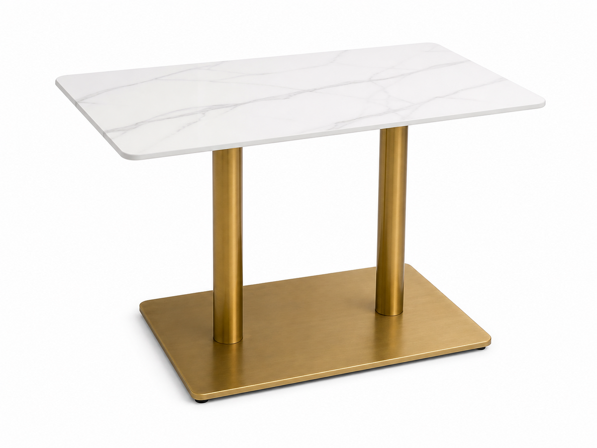 Masă 31 dining 120x61 cm metal auriu blat compozit marmură albă rectangulară