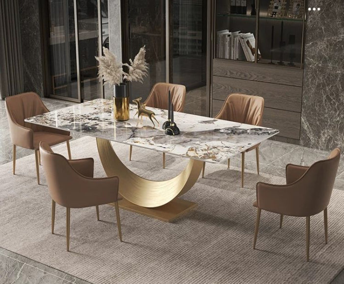 Masa 3400 /615– blat din compozit de marmura ,bază din metal auriu – 160/180 cm