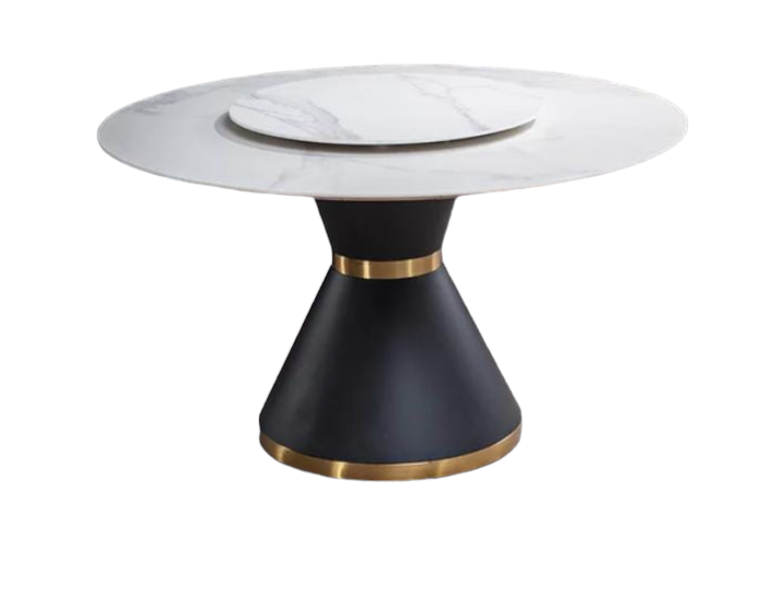 Masa 615 BK, blat rotund marmură, picior metal negru cu accente aurii, 135/80 cm
