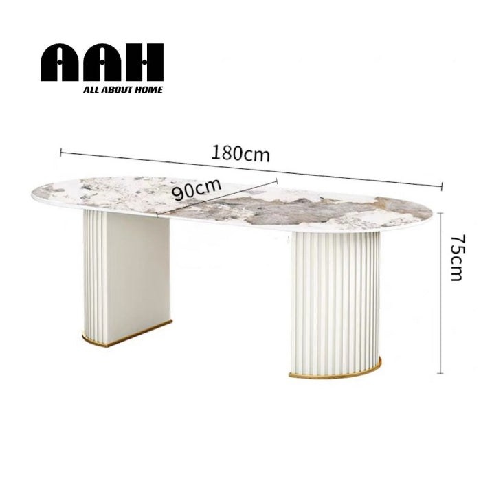 Masă 689 ovală, marmură crem cu picioare aurii, L180x90 cm