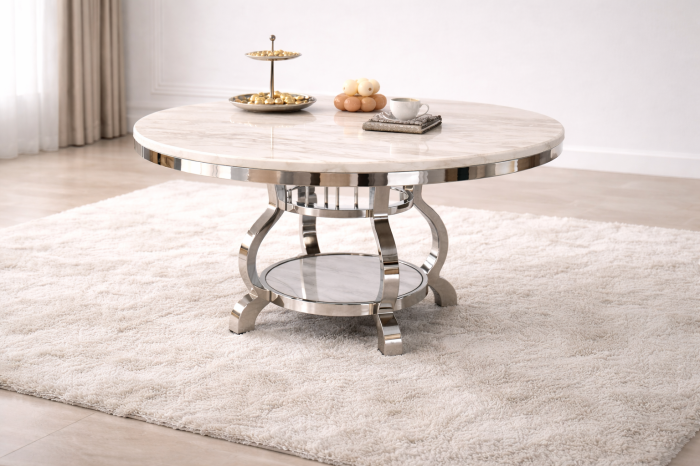 Masă rotundă RD150+80 CH/GD design elegant cu blat marmură și bază decorativă