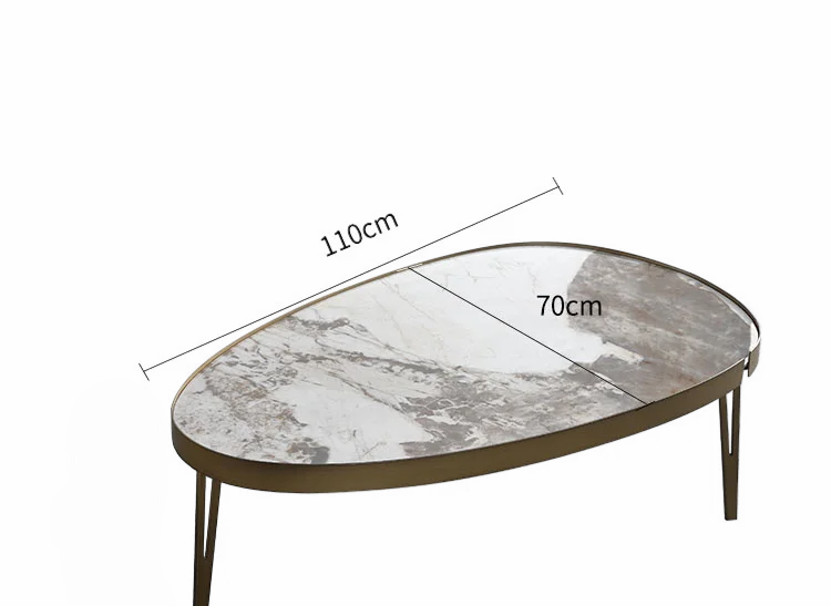 Masuta cafea 853 L GD, blat piatră sinterizată, bază metal auriu, formă ovală 110x70 cm