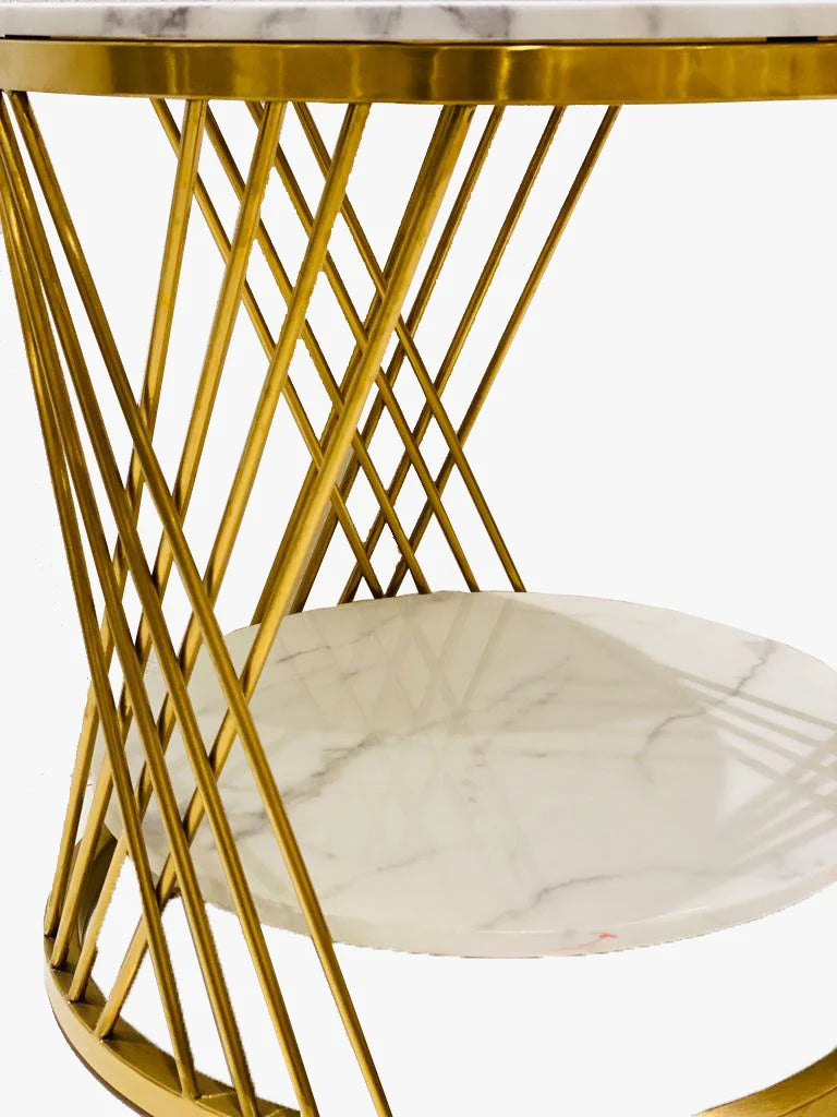 Măsuță cafea model 113, auriu cu blat tip marmură, design clepsidră Modern Glam