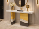 Măsuță consolă 140 cm aurie, blat gros 6 cm, design modern