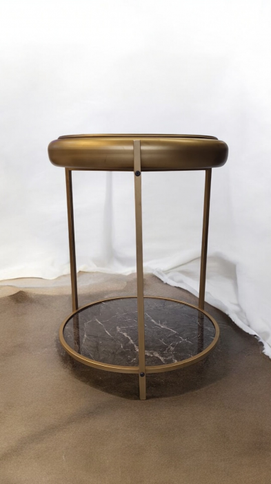 Măsuță de cafea E72, sticlă cu ceas integrat, metal auriu, Ø52xH70 cm