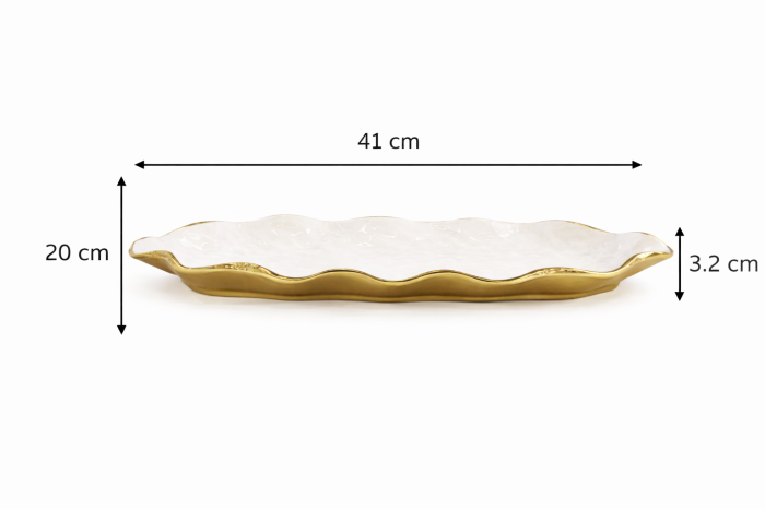 Platou 1224-10 ceramica exterior auriu interior alb forma ondulata 41 cm