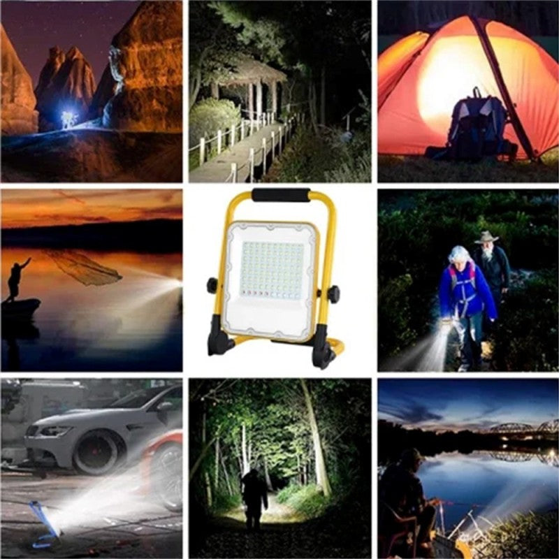 Proiector LED exterior 50 W cu acumulator 10 Ah și lumină stroboscopică