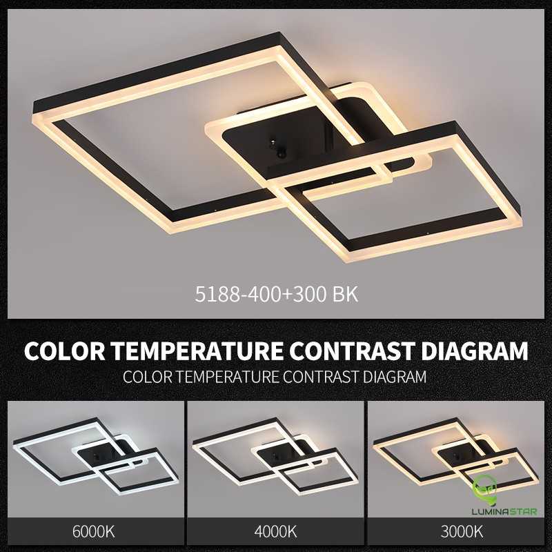 Plafonieră LED RGB pătrată, neagră, cu telecomandă, 70 x 40 cm