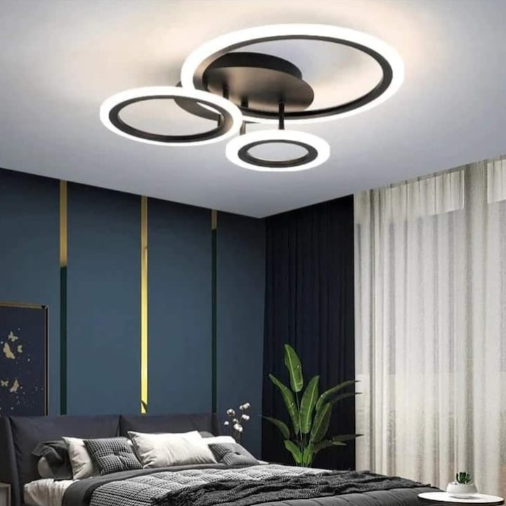Plafonieră LED neagră, 60 W, 55 cm, cu telecomandă și 3 culori