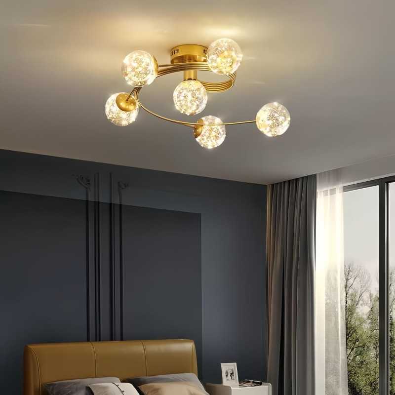 Plafonieră LED aurie cu 6 surse, 40 W, 3000 K, Ø60 cm