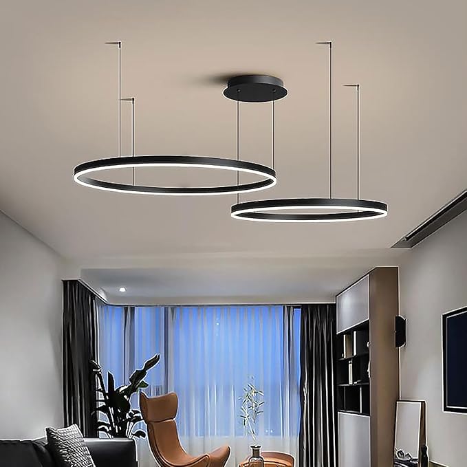 Plafonieră LED neagră 40+60 cm, dimabilă, Wi-Fi, cu telecomandă