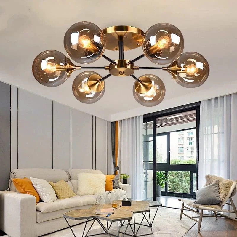 Plafonieră modernă aurie, 5xE27, metal și acril, IP20