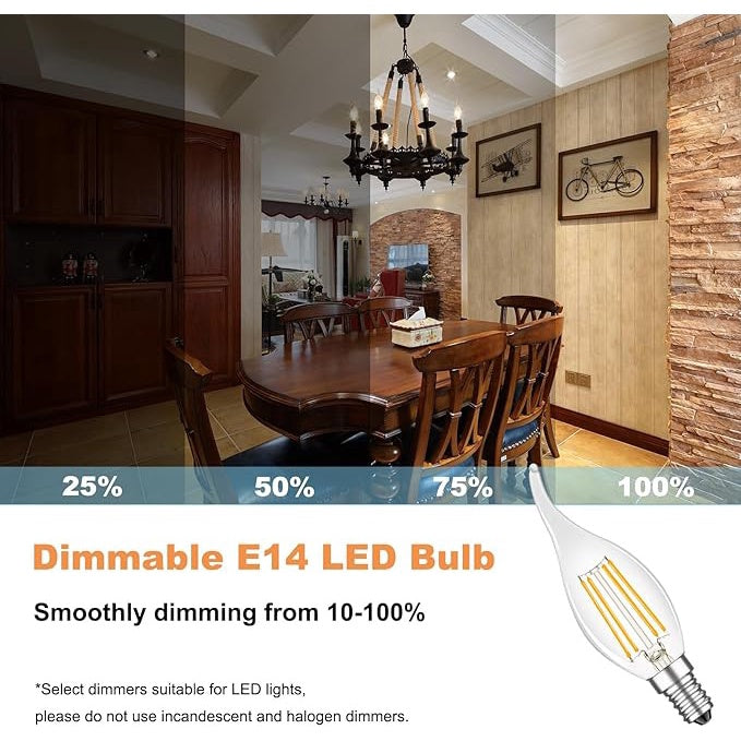 Bec LED cu filament BT35, E14, 4 W, 2700 K, 470 lm, lumină caldă