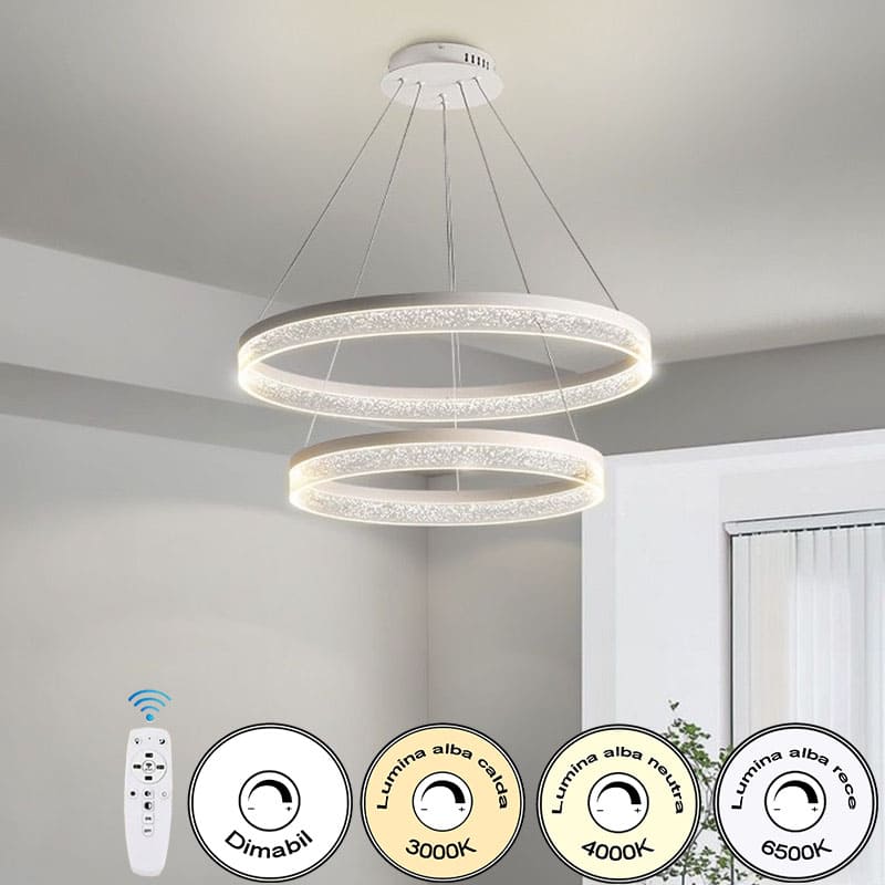 Plafonieră LED 110 W, reglabilă, 60+40 cm, Wi-Fi și telecomandă