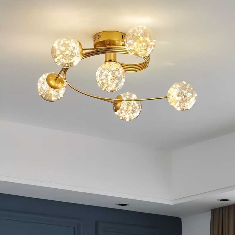 Plafonieră LED aurie cu 6 surse, 40 W, 3000 K, Ø60 cm