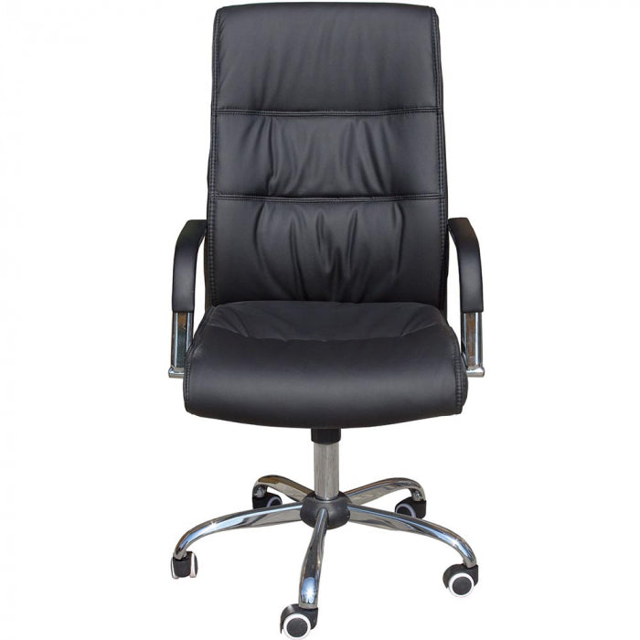Scaun director 107, piele artificială neagră, bază cromată, H110 cm