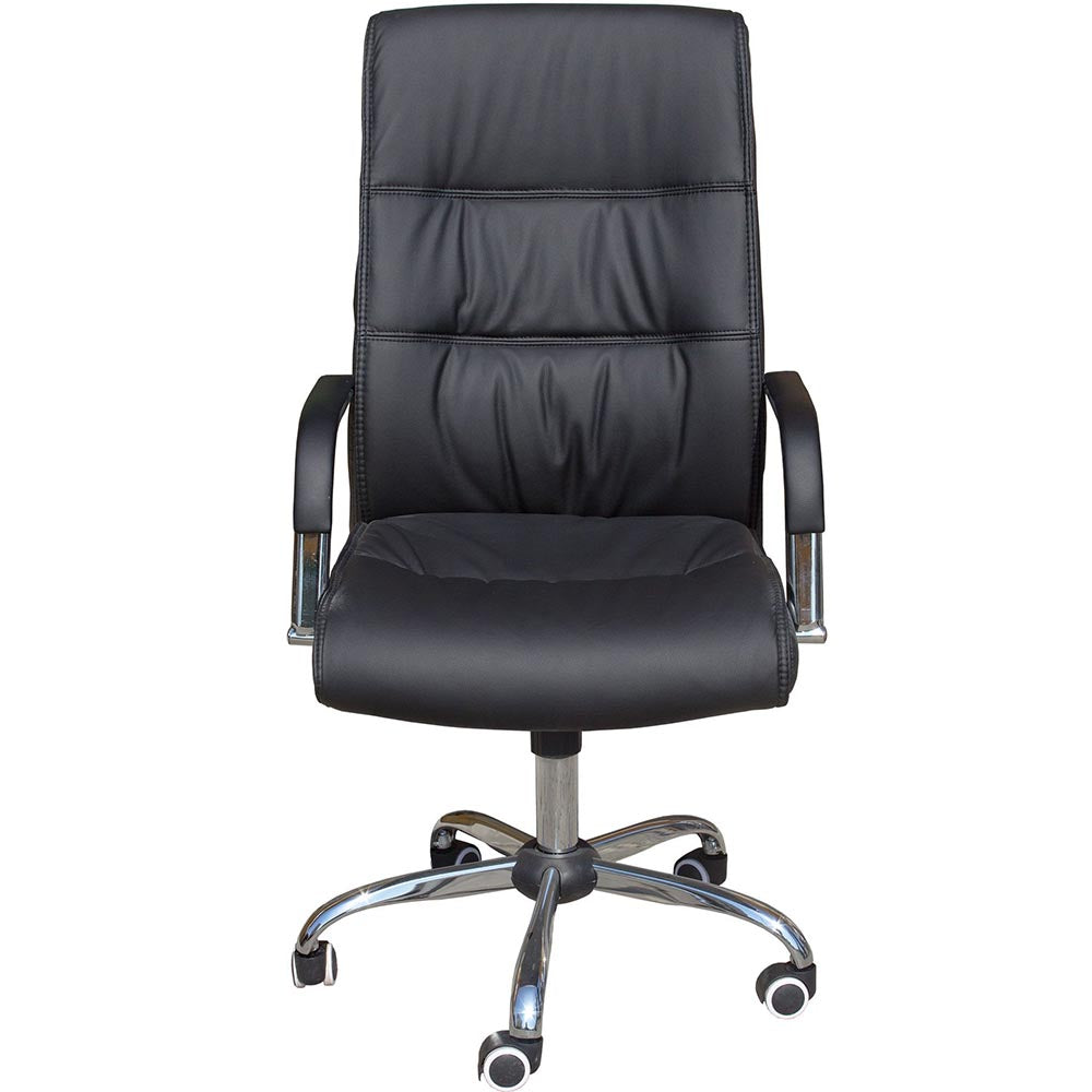 Scaun director 107, piele artificială neagră, bază cromată, H110 cm