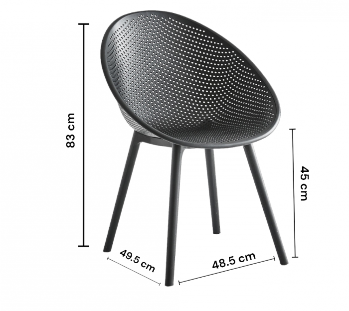 Scaun 838 BK negru, plastic durabil, 83x48,5 cm, interior/exterior