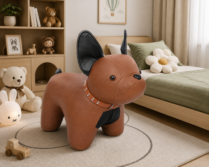 Scaun Cățel din piele ecologică, maro sau gri, design decorativ pentru copii