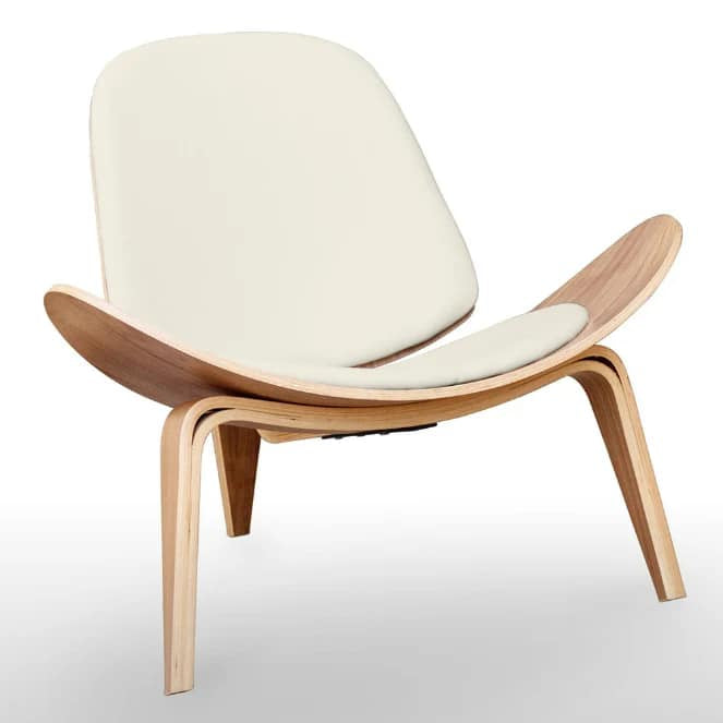 Scaun CF19 Alb, stil scandinav, cu șezut din piele ecologică și bază din lemn
