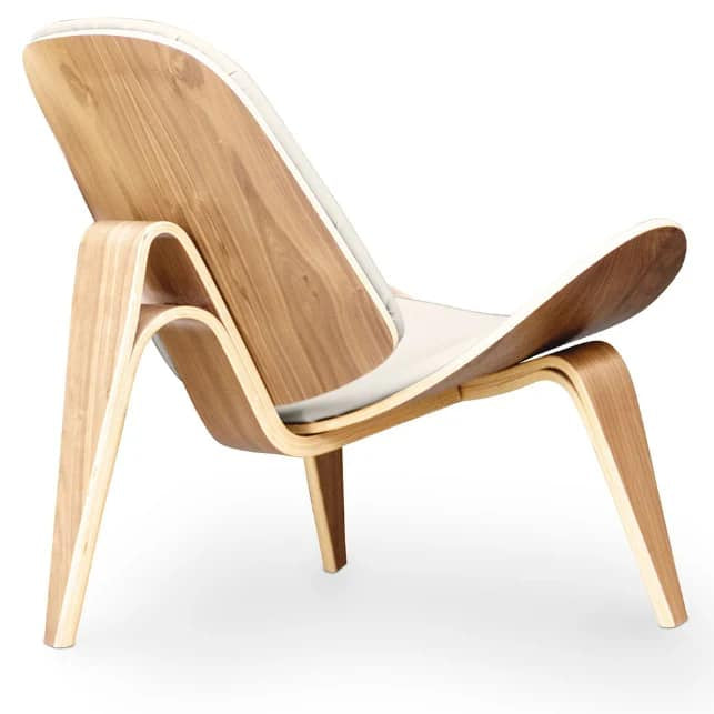 Scaun CF19 Alb, stil scandinav, cu șezut din piele ecologică și bază din lemn