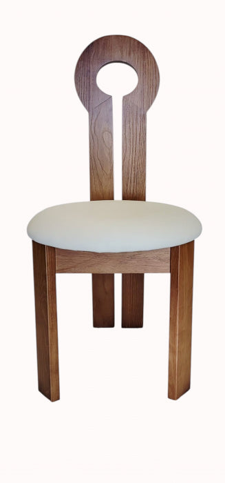 Scaun D35 maro cu șezut alb din piele ecologică – design elegant și confortabil