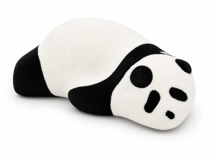 Scaun Panda 11242 alb-negru plușat, cu bază din lemn