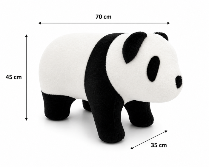Scaun Panda 11370 din pluș alb-negru, cadru lemn