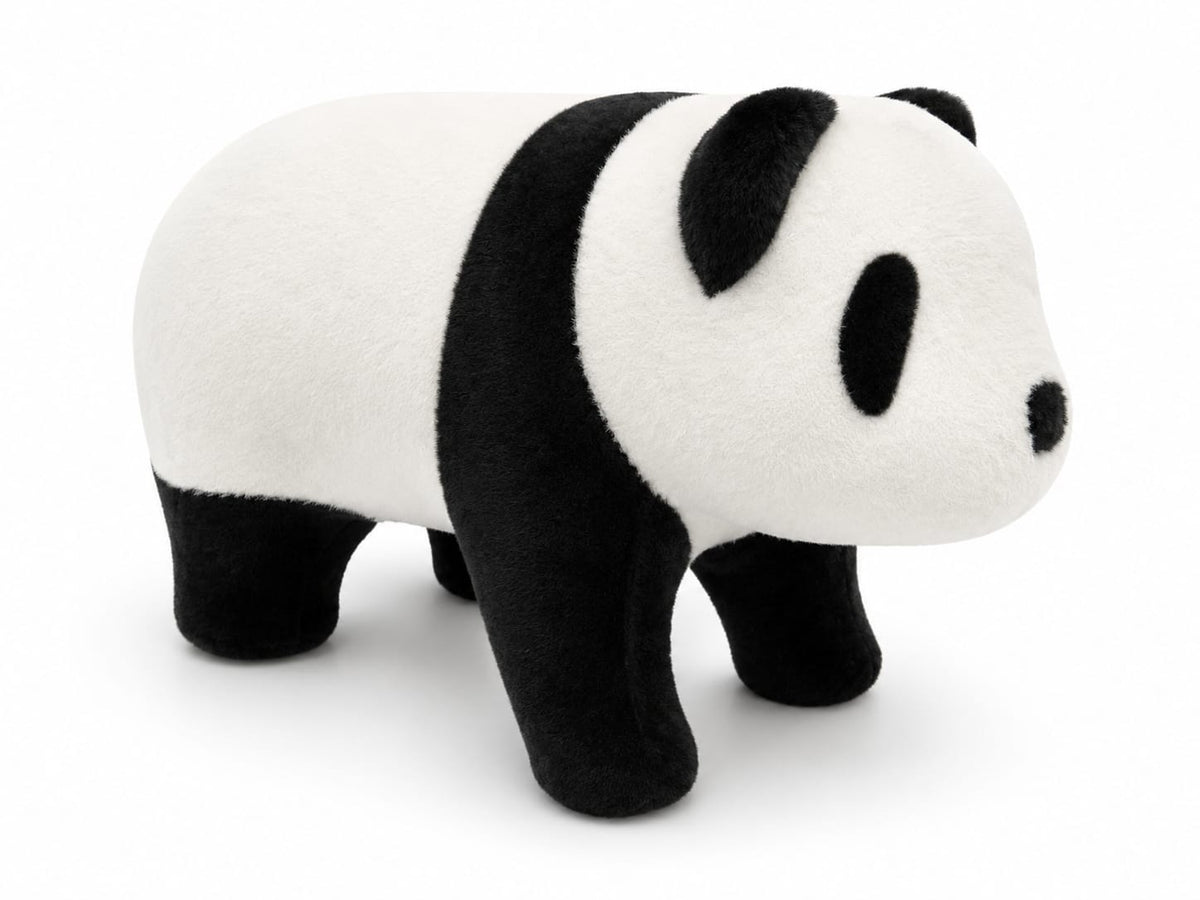 Scaun Panda 11370 din pluș alb-negru, cadru lemn