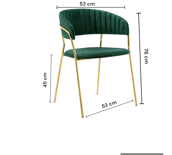 Scaun PY-1 Verde, țesătură moale și cadru metalic auriu, 45x53x76 cm