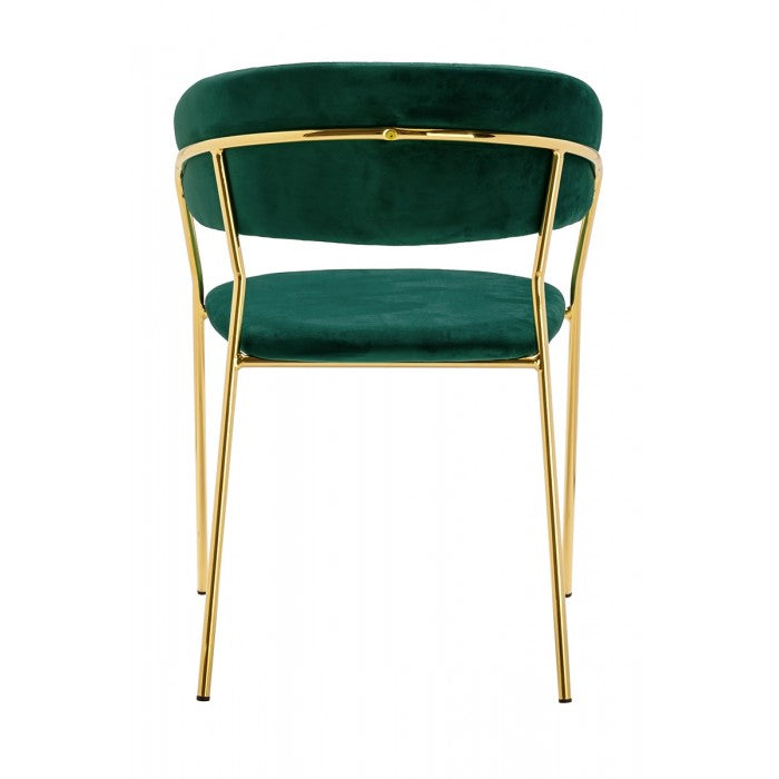 Scaun PY-1 Verde, țesătură moale și cadru metalic auriu, 45x53x76 cm
