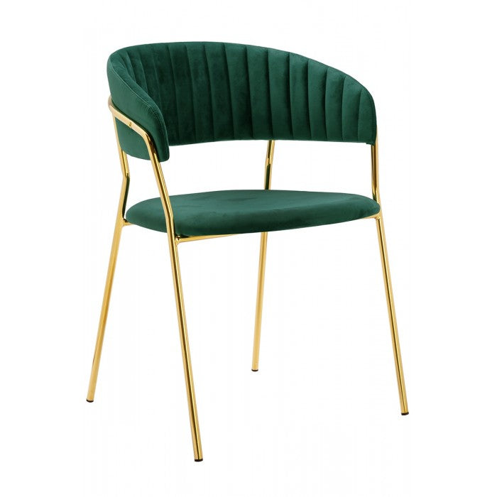 Scaun PY-1 Verde, țesătură moale și cadru metalic auriu, 45x53x76 cm