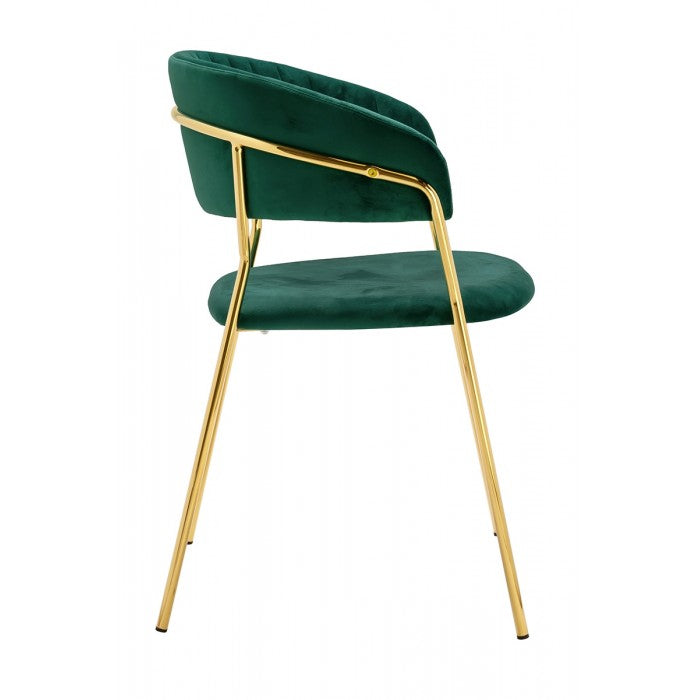 Scaun PY-1 Verde, țesătură moale și cadru metalic auriu, 45x53x76 cm