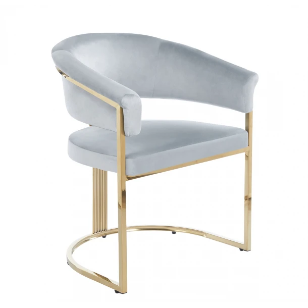 Scaun S19 catifea cu cadru metalic auriu, spătar evantai, 78 cm – bej / gri / maro