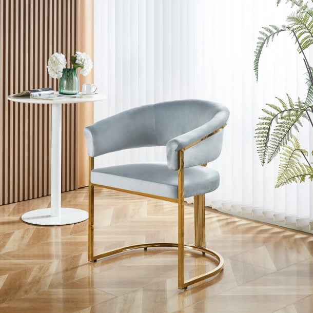 Scaun S19 catifea cu cadru metalic auriu, spătar evantai, 78 cm – bej / gri / maro