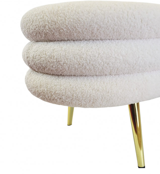 Scaun tapițat ZW026047 alb, picioare aurii, material pufos, 100x40x40 cm