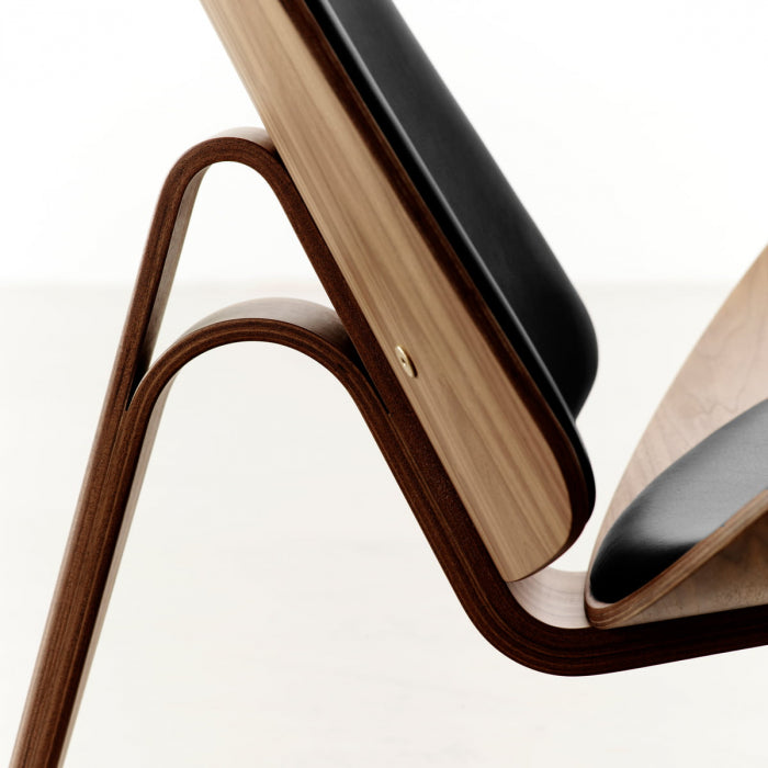 Scaun CF19 Negru, stil scandinav, lemn și piele ecologică, confortabil, 91x50x37 cm