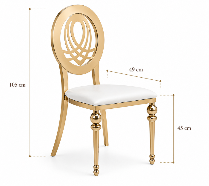 Scaun YF005 GD alb, piele ecologică și structură oțel inoxidabil auriu, 105x49x45 cm