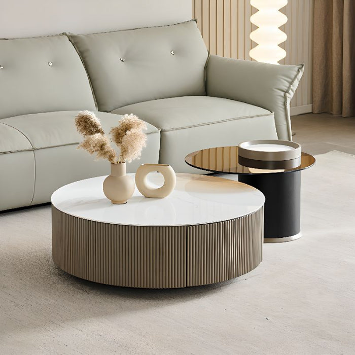 Set Măsuțe Cafea B07 din MDF și Marmură Compozit – 2 piese, cu Sertar și Tavă Integrată