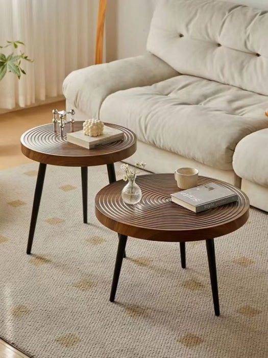 Set 2 Măsuțe de Cafea YM093, Metal Negru și Aspect Lemn Maro, Formă Rotundă, Ø60 cm / Ø50 cm