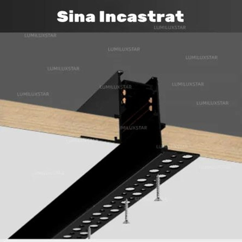 Șină magnetică încastrată MG 1009, 2 m, 48 V, aluminiu, neagră