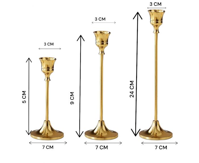 Set 3 sfeșnice CC8805 – metal auriu, elegant și versatil