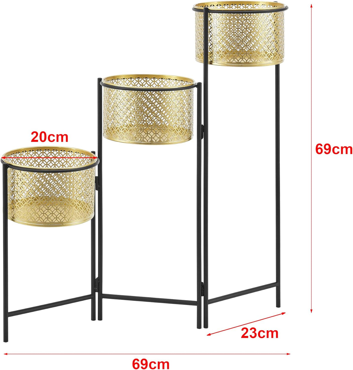 Suport plante cu 3 ghivece 70475 – metal auriu și negru, elegant și practic